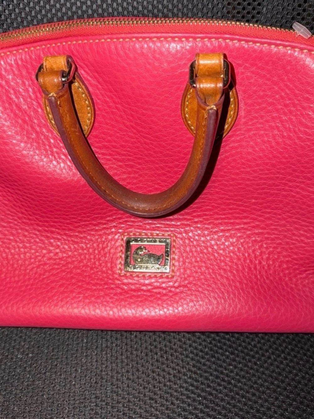 Dooney & Bourke Hot Pink Pebbled Leather Satchel with Brown Handles VINTAGE